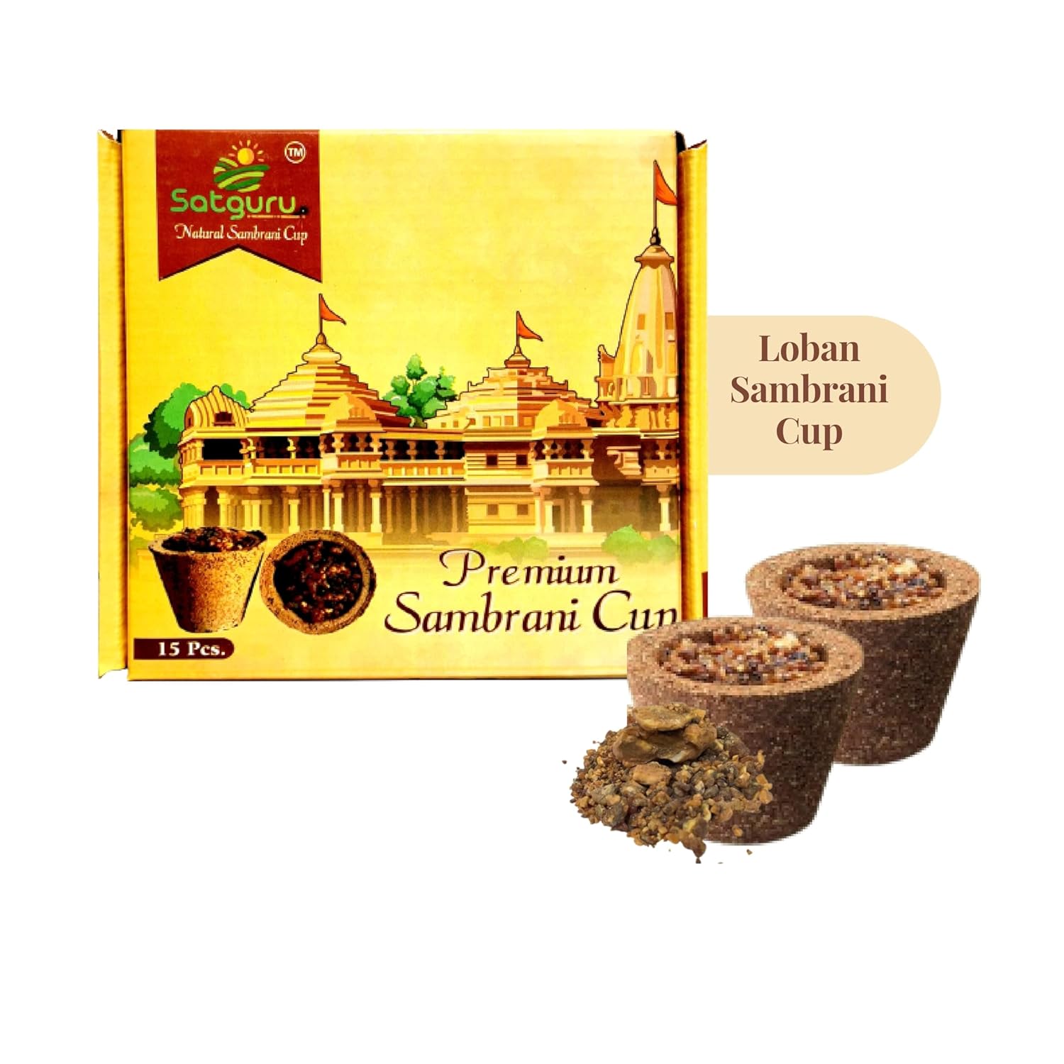 Satguru Lobhan Cow Panchgavya Dhuni Cups Organic Sambrani dhoop Cup for Pooja (15 Pcs) Pack of 1